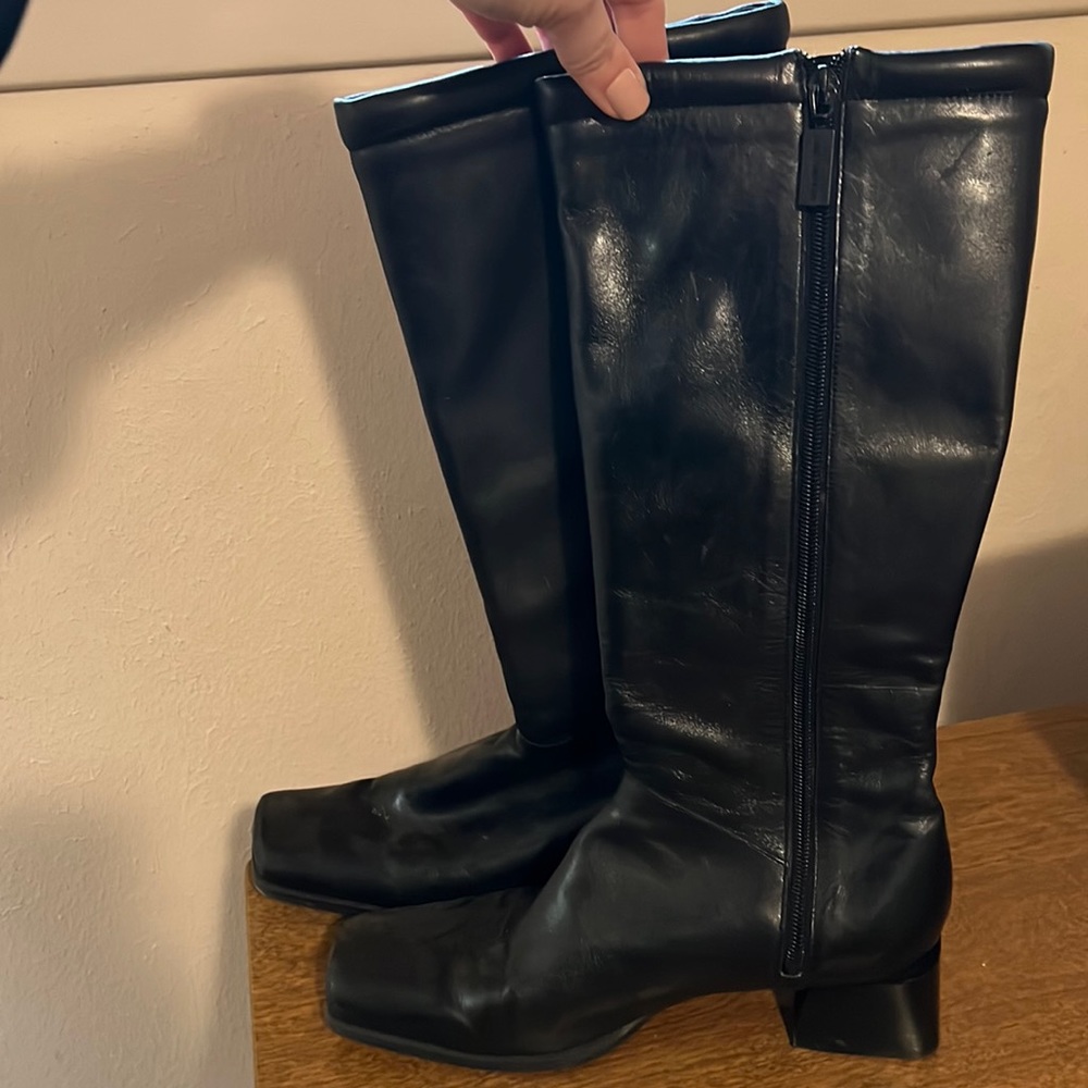 Black Leather NARROW Square Toe Boots